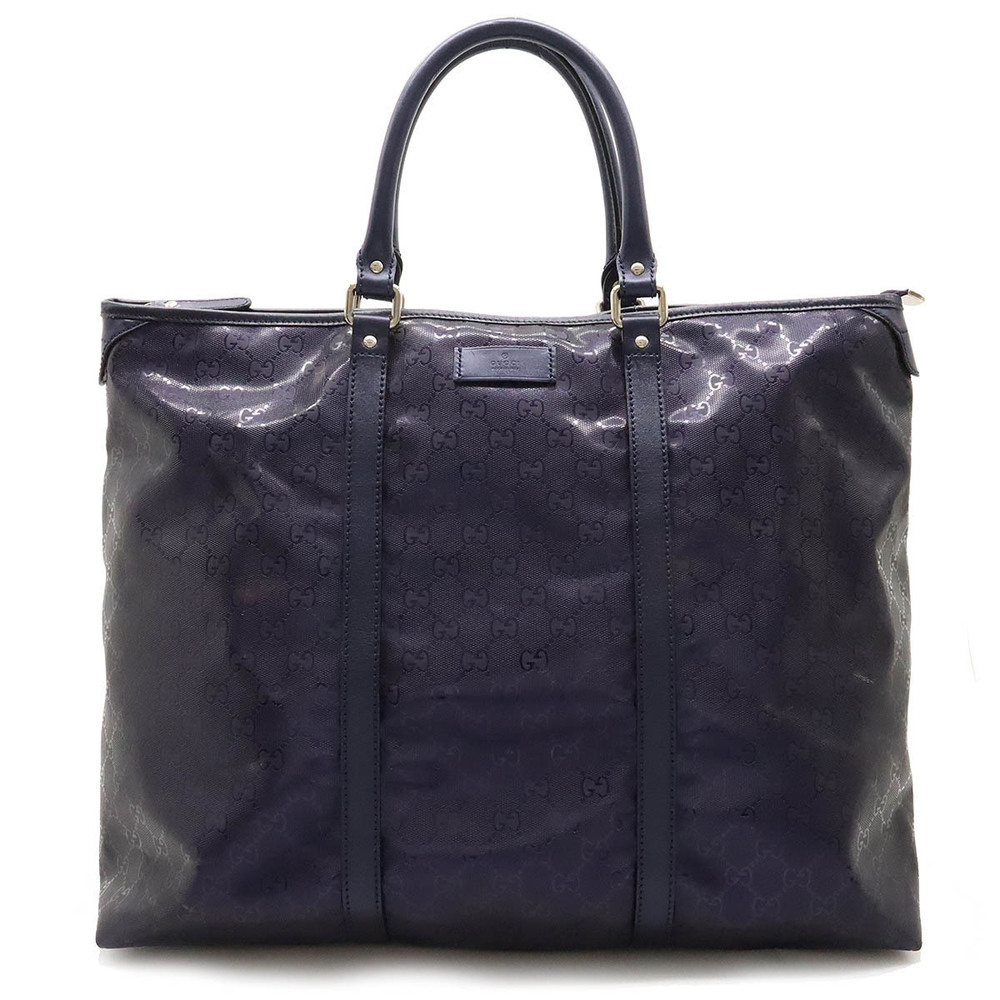 Gucci GG Imprime Tote Bag Handbag Travel Leather Dark Purple